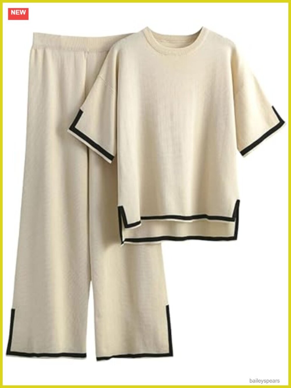 2 Piece Sweater Lounge Set Short Sleeve Top Wide Leg Pants